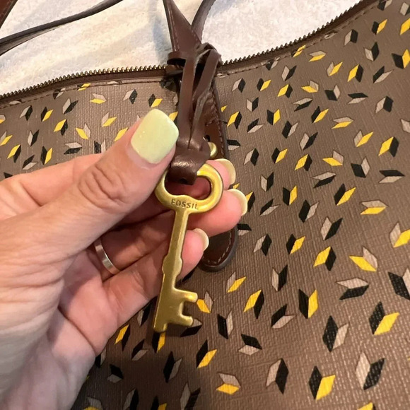 Fossil Jenna PVC Tote Bag Double Handle Key Accent Medium Zipper Shoulder Bag - Picture 6 of 16